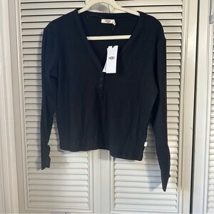 NWT Ugg V Neck Maxwell Henley Black Long Sleeve Sz XS